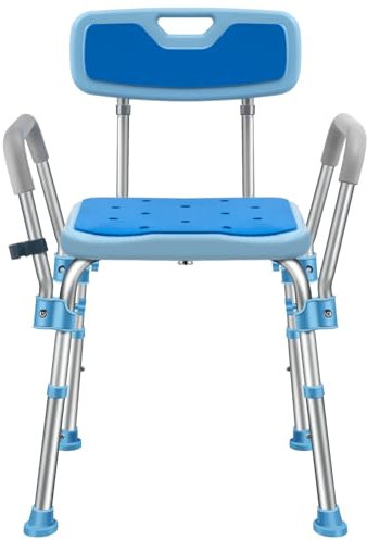 Duschstuhl mit Armen & Lehne, Badhocker 150KG belastbar, Duschsitz Sitzbank für ältere Menschen, Schwangere, Behinderte, Blaue Duschhocker und -bänke