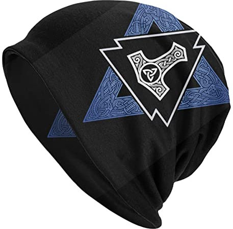 YeSbTx Print Hat Viking Thor's Hammer Celtic Odin Unisex Beanie Hat Winter Warm Outdoor Hat Double Thin Hat (Color : Blue, Size : Get Two)