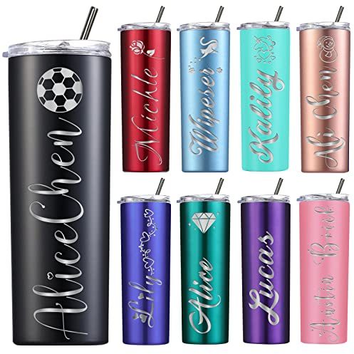 Bicchieri personalizzati con coperchi e cannucce, bicchiere skinny inciso personalizzato con nome personalizzato 20 once isolato regalo per donne, in acciaio inossidabile a doppia parete