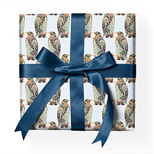 Dekoratives Art Deco Geschenkpapier Set Hochwertiges feines Dekor-Muster-Papier mit Pinguinen zum verpacken, Geschenk einpacken, scrapbooking, basteln türkis Format: 32 x 48cm, 4 Bogen