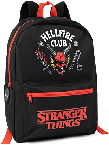 Stranger Things Rucksack Kinder Teens | Mädchen Jungen Hellfire Club Schwarz Rucksack | Gepäck Sportschulranzen mit verstellbaren Trägern | Serie Merchandise Geschenke