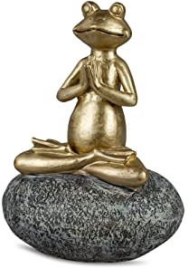 formano Dekofigur Frosch Yoga auf Stein Gold 14 x 23cm - Skulptur Frogs Frösche Geschenkidee Verlobung Hochzeit Geburtstag - Polyresin Kunststein