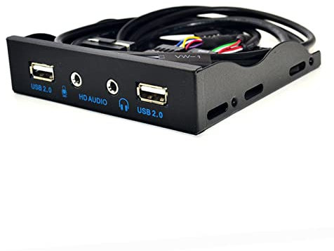 predolo 9Pin to USB 2.0 Hub Front Panel with Audio Cable, for Desktops Mic Interface 2 USB 2.0 Ports Audio 3.5mm Earphone Jack, for Floppy Bay, Black