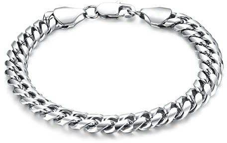 CASSIECA Armband Herren Edelstahl Panzerkette für Männer Jungen 9mm, Cuban Link Armkette 17cm Hip Hop Rapper Modeschmuck Geschenk mit Schmuckkästchen
