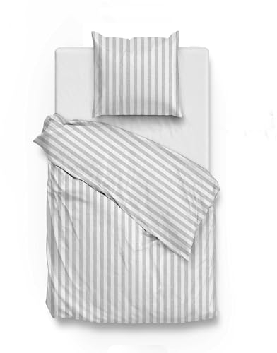 Heckett Lane ZO Home Satin Bettwäsche Banda DI LINO, 100% Baumwolle, Verschiedene Größen, Dove Grey, Größe:155x220 cm + 80x80 cm