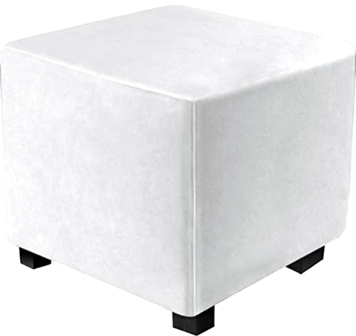 MULARE Quadratischer Ottoman Überzug, Stretch Ottoman Überzug aus Plüsch, dickerer großer Stretch Pouf Überzug, Rutschfester Fußhocker, Jacquard Überzug mit elastischem Boden, maschinenwaschbar