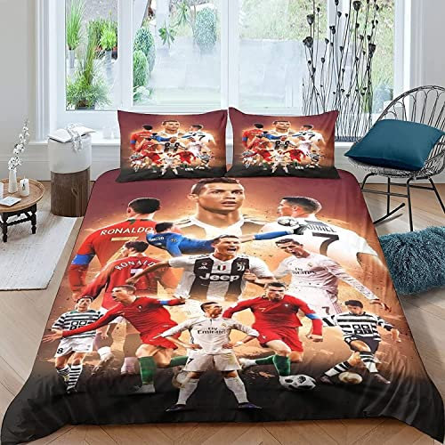 Zbeiba Bettwäsche 135x200 cm Bettwäsche Set, Erwachsene Kinder Bettbezug, 3D Fußball Star Bettwäsche Set Mit Reißverschluss Und Kissenbezug(A7,135x200cm+2x80x80cm)
