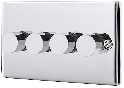 ASAB 4 Gang 2 Way Push Dimmer 400W PGM 33766 Brushed Steel 4 Way Dimming Control Easy Push On and Off Button Durable and Long Lasting Easy to Install with Fixing Screws High Power Gang Design