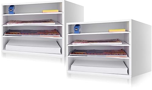 eMerit Schreibtisch-Organizer aus Holz, Briefablage, Aktenordner mit verstellbaren Ablagen, für Zuhause, Büro, Weiß, 2 Stück