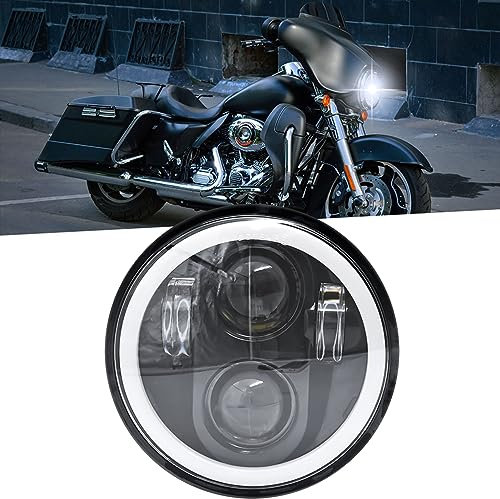 Aumotop Moto Fari Led 12000LM Motociclo Fari 100W Angel Eyes 4 Modalità per 9V-30V Moto, 6000K Bianchi / 3000K Ambra Faro Moto Fari Ring, Moto Fari Led H4