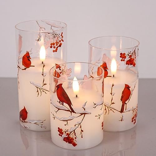 Eldnacele Rote Vogel glas LED Kerzen mit Fernbedienung und Timer, batteriebetrieben flammenloses flackerndes Licht, echte Wachs-Stumpenkerzen für die Weihnachtsdekoration zu Hause