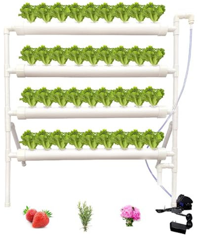 MOREIH Pipe Hydroponic Growing System 36 Plant Sites 4 Layers Ladder Style Water Growing kit, Indoor Garden System Leafy Vegetables Sprouting Kit with Pump, Controller, Hose, Basket, Planting Sponges