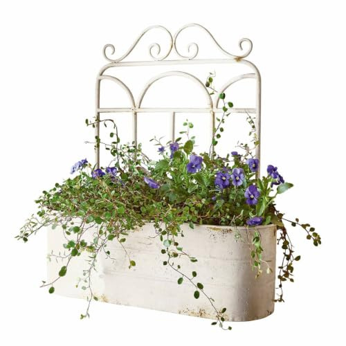 Loberon Pflanzkorb Marwin, antikweiß | feine Handarbeit, Vintage-Look & Romantik pur, Verziertes Design, Pflanztopf, Gartenzubehör, Dekoration, Eisen