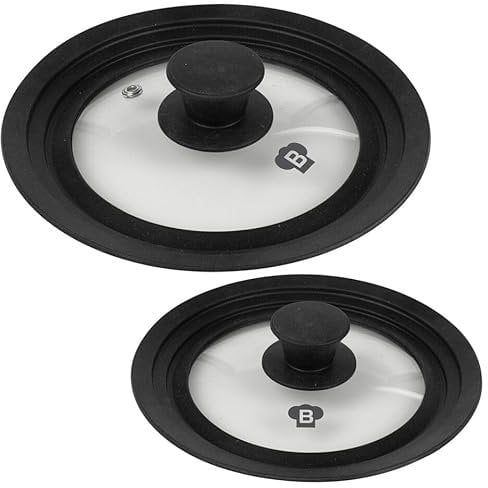 URBNLIVING 2pcs Universal Silicone & Glass Lid for Cooking Pans, Pots & Skillets Diameter Fits 16/18/20/24/28cm - Compatible with Various Cookware Sizes