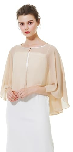 BEAUTELICATE Chiffon Stola Damen Elegant Bolero Cape Ärmellos Schultertuch Leichte Brautjacke Cardigan für Abendkleid Brautkleid Hochzeit Festlich Sommer, Kurzer Stil - Champagner
