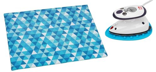 SEMPLIX Bügel Set – Bügelunterlage mit rutschhemmender Rückseite 30 x 40 cm/Mini Bügeleisenablage 10,5 x 15,5 cm/Minibügeleisen von Prym (Petrol/türkis)