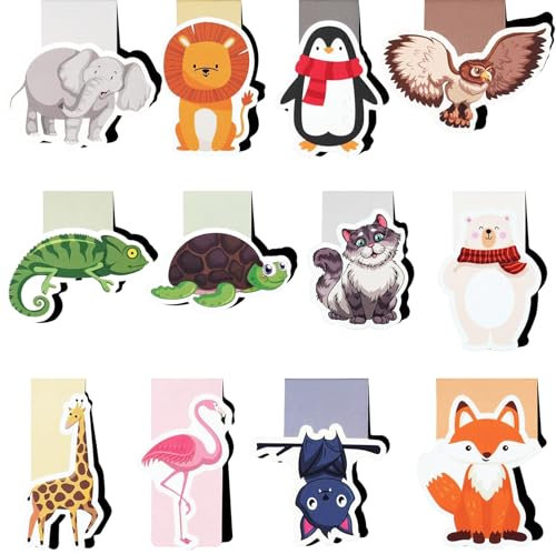 Lesezeichen Magnetisch Kinder,12 Stück Mitgebsel Kindergeburtstag 10 Jahre und Unter, Süsse Tiere Magnet Lesezeichen Für Schüler, Junge, Mädchen, Buchliebhaber (Farbe 1)