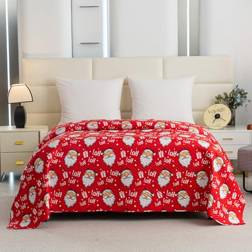 FEBE Tagesdecke Weihnachts Ho Ho Ho Bettüberwurf 220x200 cm Überwurfdecke Sofadecke Sofaüberwurf Flauschig Mikrofaser Zimmer Deko