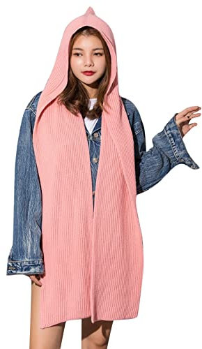 AMDOLE Herrenschal, dünner Kapuzenschal, Winter-Melonenkappe, warm, dick, Zopfstrickmütze, Schal, Set, dehnbar, athletische Mützen, Schal-Set für Damen, Winterschals für Damen, warmes Plaid, rose,