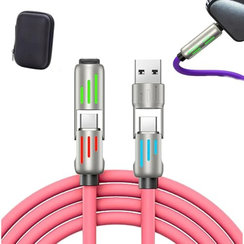 Generic 5ft Pink 4-in-1 USB C Cable with Case, Fast Charging, Breathing Light, Compatible with iPhone, Samsung Galaxy, iPad, Tablet, Other Electronics