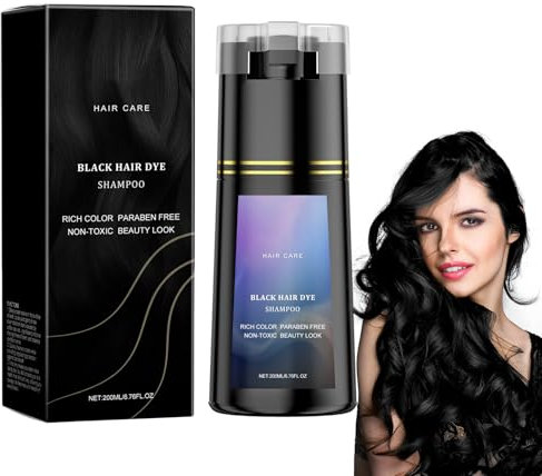 Haarfärbe-Shampoo Für Schnelle Und Natürliche Farbabdeckung – Graue Haare Färbeschampoo Für Frauen & Männer, Mit Natürlichen Inhaltsstoffen, Einfache Anwendung,(Schwarz, 200ml)