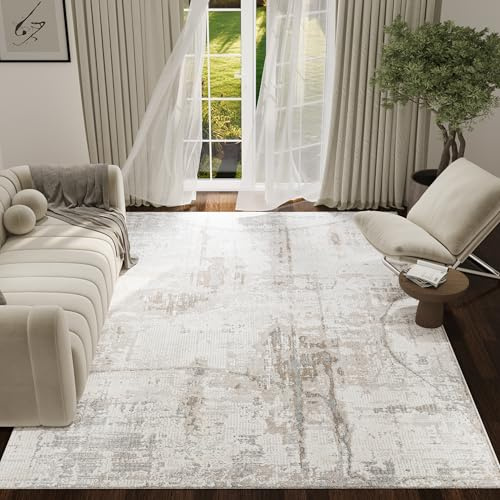 TAPISO Trend Teppich Kurzflor - Moderner Wohnzimmerteppich in Creme Grau mit Braun Grau - Streifen Verwischt - Oeko-TEX 200 x 300 cm