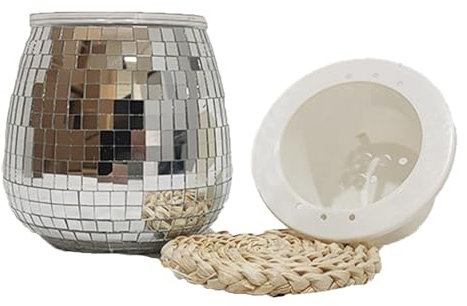 Disco Ball Vase, Silver Glitter Mirror Disco Ball Planter, Breathable Disco Planter with Drain Tray, Disco Ball Vases for Centerpieces Home Office