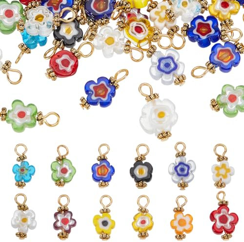 HOBBIESAY 40 breloque en Verre Soufflé Millefiori en Forme de Fleur de Cerisier Breloque en Verre Soufflé ...