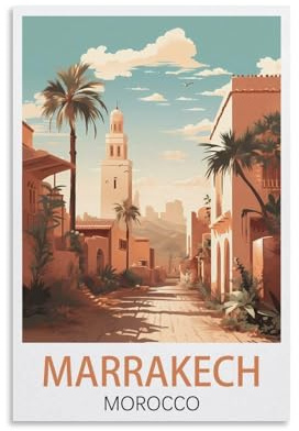 Marrakesch, Marokko, Vintage-Reiseposter, Straße, 50 x 75 cm, Druckposter für Zuhause, Badezimmer, Schlafzimmer, Büro, Wohnzimmer, Dekoration, Leinwandposter