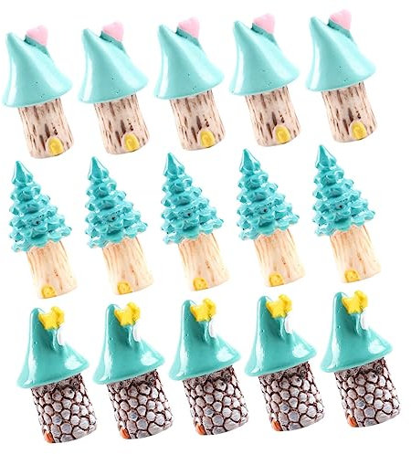 WOONEKY 15stücke Teiliges Miniaturhaus Deko Resin Für Mikrolandschaften Garten Und Innendekoration Für Blumenbeete Weihnachts Und Hochzeitsfeiern