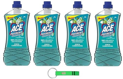 4 x ACE, Pavimenti, detergente igienico, talco e muschio bianco, senza candeggina, pulisce a fondo e fa brillare i pavimenti 1 litro + portachiavi Beni Culinari