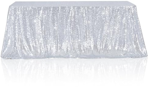 3E Home Silver Sequin Tablecloth,Rectangle Sequin Table Cover for Wedding Halloween Christmas Party Banquet 90 X 132 (229cm X 335cm)