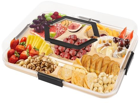 Tefola, vassoio per il servizio, diviso, portatile, con 6/5 scomparti, coperchio trasparente e maniglia, scatola per snack, vassoio per la carta da viaggio, anti-perdita, organizer per noci (5