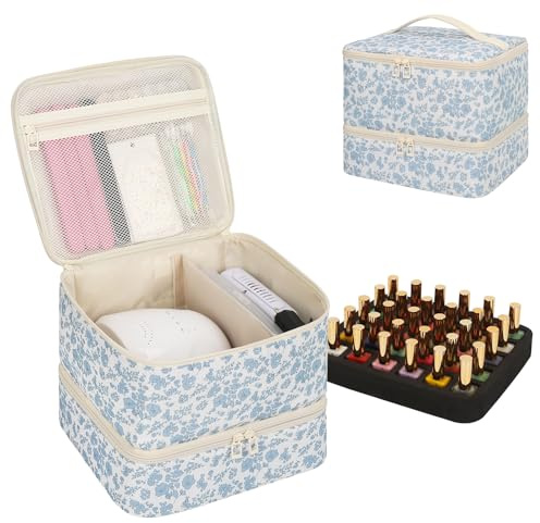 Ethereal Nail Polish Organizer Bag, Holds 30+ Bottles(15ml/0.5 fl.oz) UV Nail Lamp, Gel Polish Travel Storage Bag for Nail Kit, Gift for Manicurist, Girls