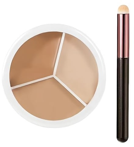 3 Colour Cream Concealer Palette with Precision Brush, Full Coverage | Natural-blend shades, corrects dark circles, red marks and scars, waterproof formula, for contouring and everyday makeup
