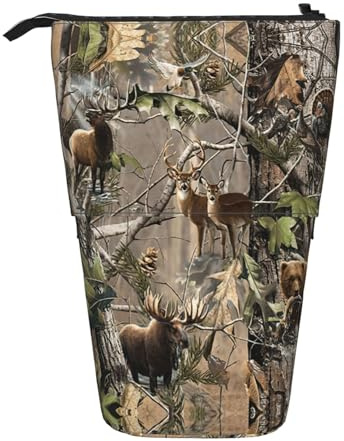 ASFgda Stehendes Federmäppchen mit Wildtier-Motiv, Jagd, Hirsch, Bär, Elch, Teleskop-Stifttasche, tragbarer Stifthalter, Aufbewahrungs-Kosmetiktasche