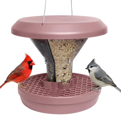 SWISSINNO Vogelfutterhaus zum Aufhängen – Davos SMART Birds - Vogelfutterspender mit Auffangschale - Futterstation für Vögel - Futtersilo Rattensicher - Vogelhaus für Garten & Balkon - Staubiges Rosa