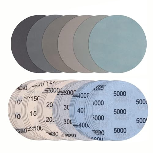 30 fogli di carta vetrata 125 mm con velcro, granulato 1000/1500/2000/3000/4000/5000, dischi di levigatura tondi, senza foro, set per levigatura orbitale per auto, metallo, legno