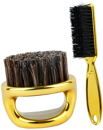WRITWAA Luxuriöses Bart und Haarpflege Satz mit Goldener Abs Nylon Nackenhaarbürste und Ringgriff Sanft zur Haut und Komfortabel für Männer und Friseure im Barbershop