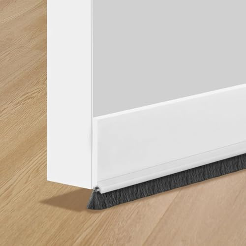 2 Pcs Draught Excluder for Doors, 100cm White Door Brush Strip Self-Adhesive, Cuttable Draft Excluder for Doors, Energy Saving, Sound Insulation, Blocking Cold Air Dust and Insects