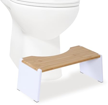 Relaxdays Toilettenhocker, klappbar, Hocker Toilettengang, Erwachsene, Bambus, rutschfest, HBT 19x43,5x20 cm, Natur/weiß