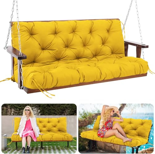 MQGHJ Garden Swing Cushions 120cm Swing Seat Cushions 2 Seater Waterproof Garden Bench Cushions Replacement Outdoor Swing Cushions for Patio Porch Chair Indoor(Yellow-120x100cm)