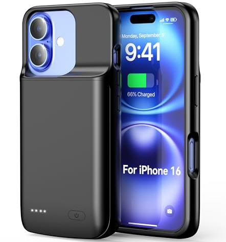 NEWDERY Battery Case for iPhone 16 5000mAh, CarPlay, LED indicators, Wired Headset, Portable Rechargeable Charger Charging Case for iPhone 16 6.1” Black