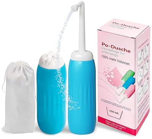 Faltbare Po Dusche 700ml (XXL Version) für Mann und Frau – tragbare Intimdusche mit 9 Löcher für stärkeren Wasserstrahl – Portable Bidet für Reisen und Wochenbett