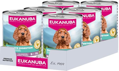 Eukanuba Sensitive Digestion Nassfutter für Welpen, 6 x 400 g | Special Care | Hundefutter nass für Welpen |magenfreundliches Futter | für sensible Verdauung | reich an Huhn