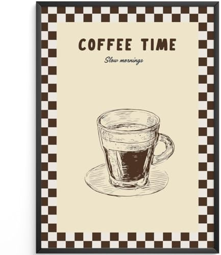 MJ-GRAPHICS® Poster Kaffeetasse Kunstdruck Vintage Stil Wandbild Braun Küche Deko Zeitlos Wanddeko Zeichnung Warm Wohnzimmer Illustration Lehne zurück 50x70 ohne Rahmen