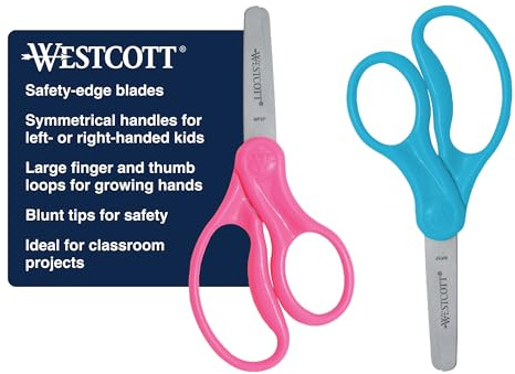 Westcott 5 Hard Handle Kids Scissors, Blunt, Assorted Colors, 2-Pack