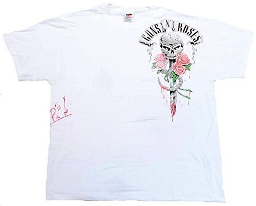 Guns N'Roses Herren T-Shirt Weiss Skull Dagger Official Merchandise Totenkopf Messer Tattoo Rock Star Tshirt Club VIP Rockstar Design L 52