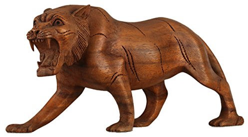 ART-CRAFT Holz-Tiger Schnitzerei aus Suar Holz dunkel gebeizt 17cm