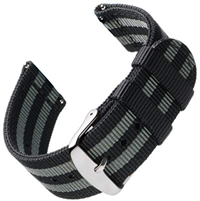 Archer Watch Straps - Premium-Uhrenarmbänder aus Nylon mit Schnellverschluss (Schwarz und Grau, 22mm)